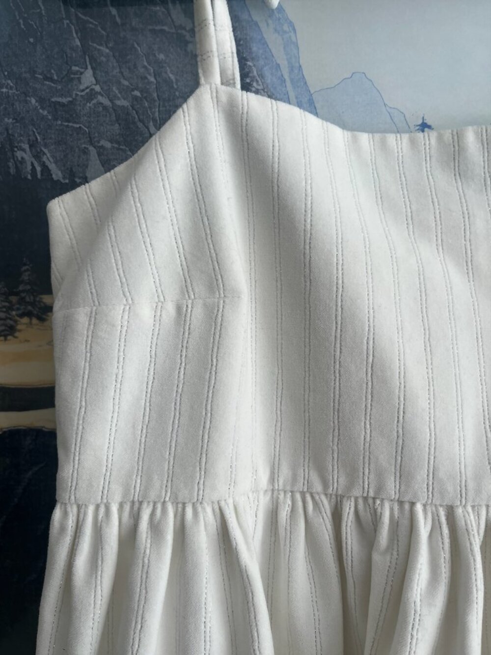 White Mini Dress w/ Silver Pinstripes - Picture 3 of 4